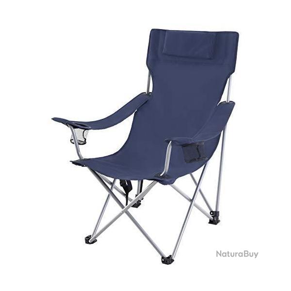 Chaise de camping pliable si�ge pliante ext�rieur avec accoudoirs appui-t�te porte-verres cadre sta