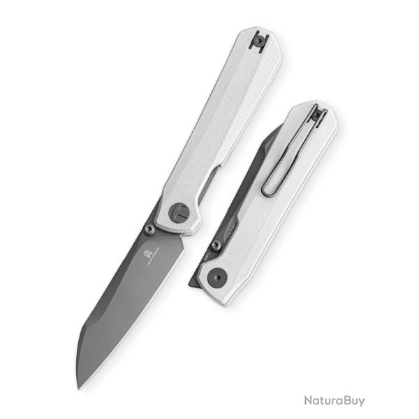 Couteau Bestechman Curvee Lame Acier AEB-L Gris Manche G10 Blanc Liner Lock BTKMK20D