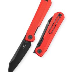 Couteau Bestechman Curvee Lame Acier AEB-L Noir Manche G10 Rouge Liner Lock BTKMK20E