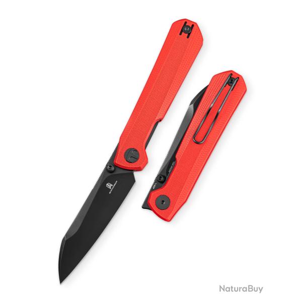 Couteau Bestechman Curvee Lame Acier AEB-L Noir Manche G10 Rouge Liner Lock BTKMK20E