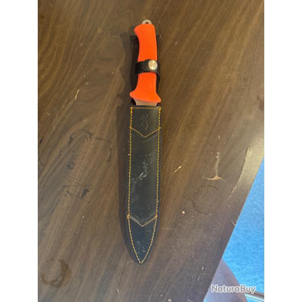 Grand couteau de chasse Browning 25 cm - Quasi neuf - �tui cuir