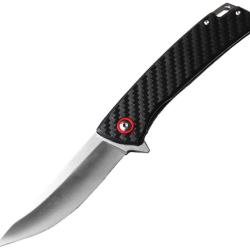 Couteau ElitEdge Lame Acier 8Cr13MoV Manche Fibre de Carbone, accents rouges Linerlock EE10B019SL