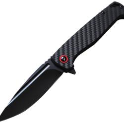 Couteau ElitEdge Lame Acier 8Cr13MoV Manche Fibre de Carbone, accents rouges Linerlock EE10B018CBK -