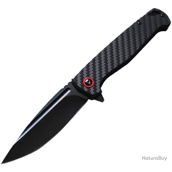 Couteau ElitEdge Lame Acier 8Cr13MoV Manche Fibre de Carbone, accents rouges Linerlock EE10B018CBK -