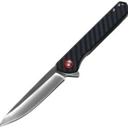Couteau ElitEdge Lame Acier 8Cr13MoV Manche Fibre de Carbone, accents rouges Linerlock EE10B016SL