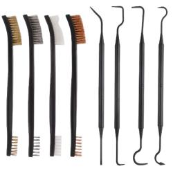 Set de nettoyage pour arme &agrave; feu - 4 Brosses deux c&ocirc;t&eacute;s + 4 crochets