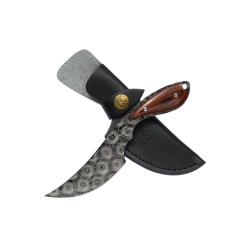 Couteau Fixe Elk Ridge Lame Acier 3Cr13 Fa&ccedil;on Damas Manche Bois &Eacute;tui Cuir ERFIX111WD