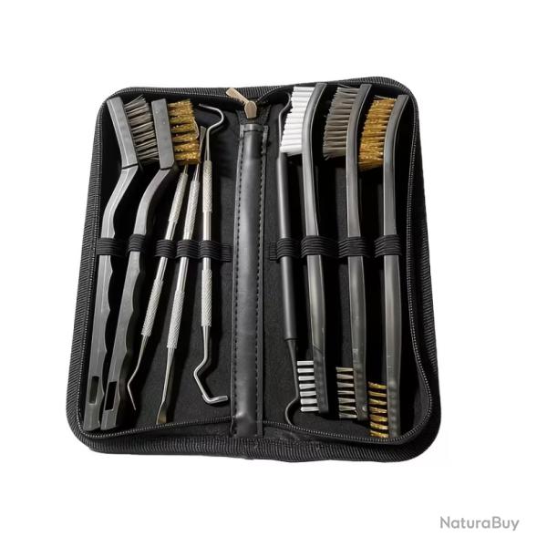Kit de nettoyage pour arme � feu - 3 Brosses double extr�mit�s + 2 Brosses simples + 4 crochets