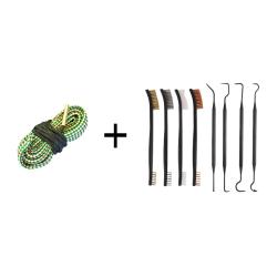 Kit Cordon de nettoyage boresnake calibre 30/7.62mm + Set de nettoyage 4 brosses + 4 crochets
