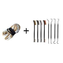 Kit Cordon de nettoyage boresnake calibre 16 + Set de nettoyage 4 brosses + 4 crochets