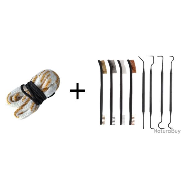 Kit Cordon de nettoyage boresnake calibre 16 + Set de nettoyage 4 brosses + 4 crochets