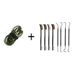Kit Cordon de nettoyage boresnake calibre 20 + Set de nettoyage 4 brosses + 4 crochets