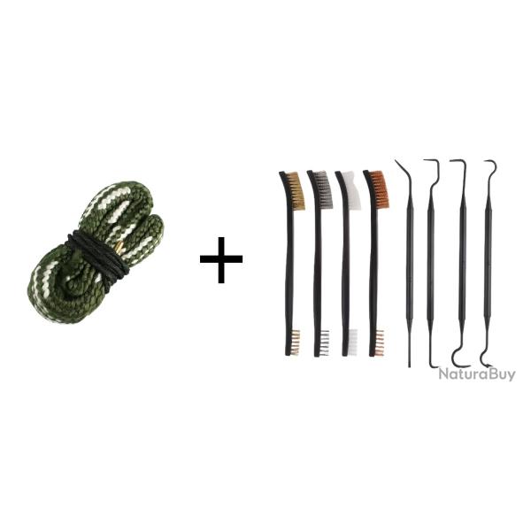 Kit Cordon de nettoyage boresnake calibre 20 + Set de nettoyage 4 brosses + 4 crochets