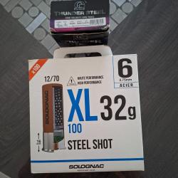 Lot de 100 cartouches XL 32g n 6 12/70 Solognac + 14 unit&eacute;s THUNDER STEEL m&ecirc;me calibre+