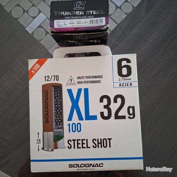 Lot de 100 cartouches XL 32g n 6 12/70 Solognac + 14 unit�s THUNDER STEEL m�me calibre+