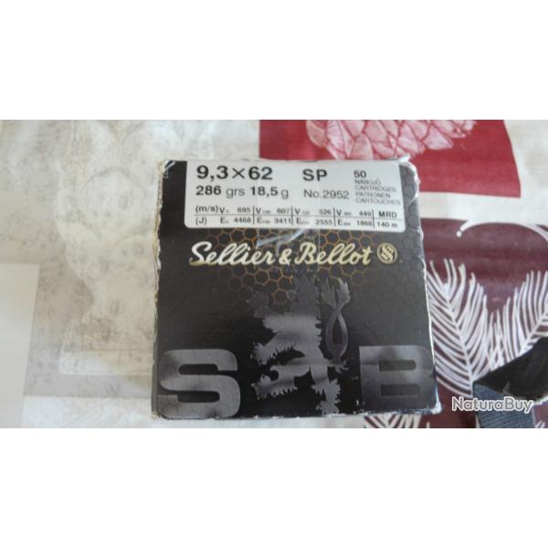 cartouches Sellier Bellot 9,3x62 SP 286grs 18,5g