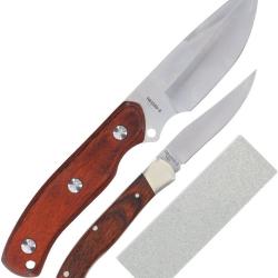 Set Schrade Uncle Henry Fixe et Pliant Lame Acier Inox Manche Bois Pierre Aff&ucirc;tage SCHP1183269