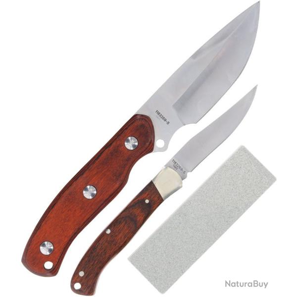 Set Schrade Uncle Henry Fixe et Pliant Lame Acier Inox Manche Bois Pierre Aff�tage SCHP1183269