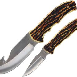 Set Schrade Uncle Henry Fixed Blade 2 Couteaux Lame Acier Inox Manche Staglon SCHP1183266