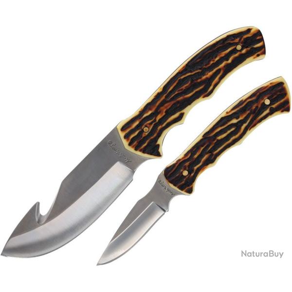 Set Schrade Uncle Henry Fixed Blade 2 Couteaux Lame Acier Inox Manche Staglon SCHP1183266