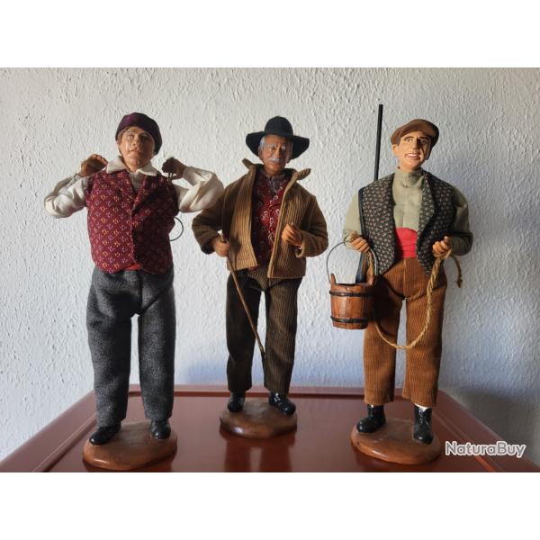 Lot de  3 santons canon des sources