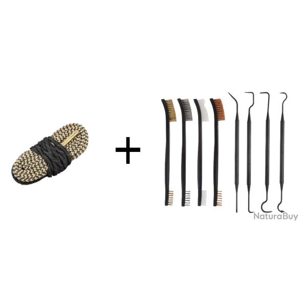 Kit Cordon de nettoyage boresnake calibre 6.5mm + Set de nettoyage 4 brosses + 4 crochets