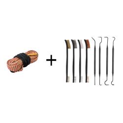 Kit Cordon de nettoyage boresnake calibre 7mm + Set de nettoyage 4 brosses + 4 crochets