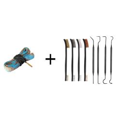 Kit Cordon de nettoyage boresnake calibre .35 + Set de nettoyage 4 brosses + 4 crochets