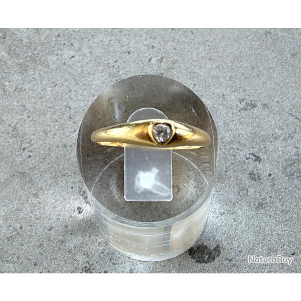 Bague solitaire or jaune 18 carats et strass - taille 52