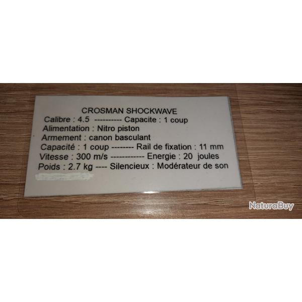 Crosman shockwave nitro piston Carabine �nergie 20 joules 300 m/s