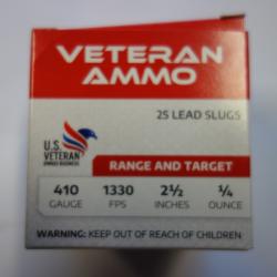 LOT DE 100 MUNITIONS CALIBRE 410 MAGNUM VETERAN AMMO BALLES SLUG  VITESSE 1330FPS