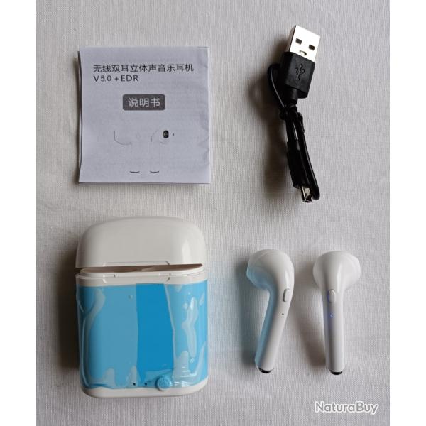 �COUTEURS OREILLETTES BLANC BLUETOOTH SANS FIL NEUFS