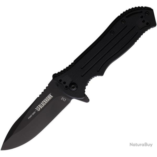 Couteau Blackhawk Point Man A/O Lame Acier D2 Plain Manche G10 Noir Linerlock Taiwan BH15PM201BK