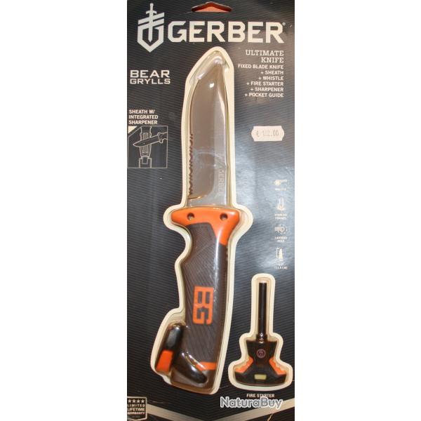COUTEAU GERBER BEAR GRYLLS ULTIMATE KNIFE + FOURREAU ET ACCESSOIRES DE SURVIE