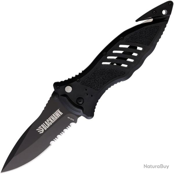 Couteau Blackhawk CQD Large Lame Acier D2 Combo Manche Nylon Noir Button Lock Taiwan BH15M311BK