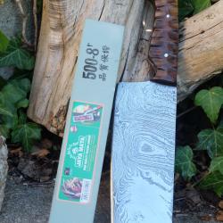 Couperet de Cuisine Style Japonais Kiritsuke Damas Lame 256 Couches Manche Bois F Artisan + Pierre