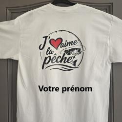 Tee-Shirt GILDAN imprim&eacute; "J'aime la p&ecirc;che" taille: L, XL et 2 XL (impression pr&eacute;nom possible)