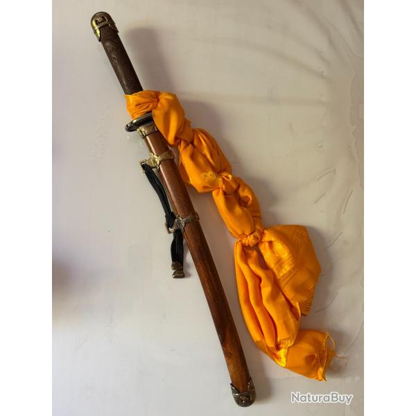 Sabres rituels, �p�es d'apparat - Ancien sabre rituel tib�tain / bouddhiste sculpt� avec fourreau