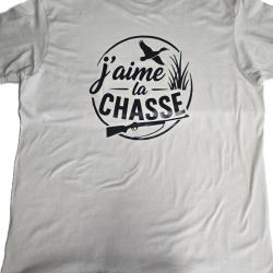 Tee-shirt B&C coton blanc cass&eacute; XXXL th&egrave;me "Chasse" (Possibilit&eacute; d'ajout&eacute; votre pr&eacute;nom au dos)