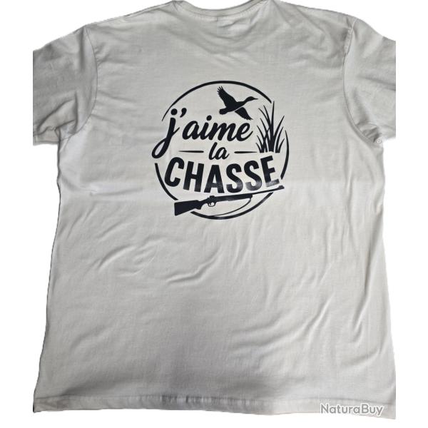 Tee-shirt B&C coton blanc cass� XXXL th�me "Chasse" (Possibilit� d'ajout� votre pr�nom au dos)
