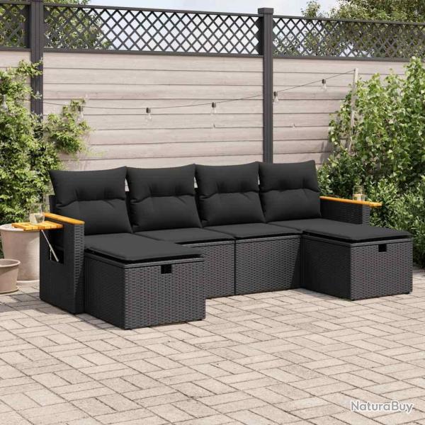 Salon de jardin 6 pcs avec coussins noir r�sine tress�e