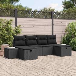 Ensemble de canap&eacute; de jardin avec coussin 6 pcs Noir polyrotin