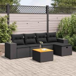 Salon de jardin 6 pcs avec coussins noir r&eacute;sine tress&eacute;e