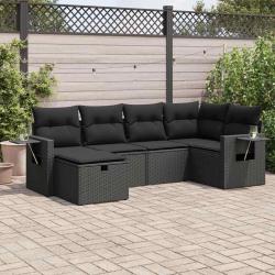 Salon de jardin 6 pcs avec coussins noir r&eacute;sine tress&eacute;e
