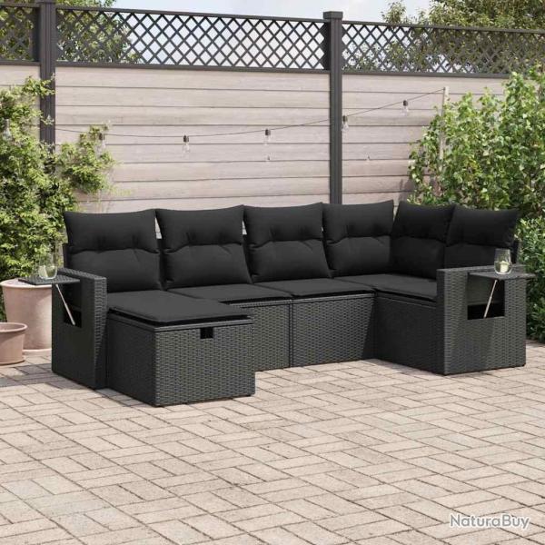 Salon de jardin 6 pcs avec coussins noir r�sine tress�e