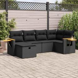 Salon de jardin 6 pcs avec coussins noir r&eacute;sine tress&eacute;e