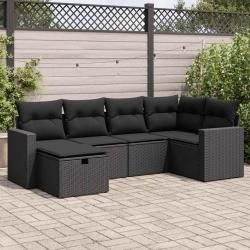 Salon de jardin 6 pcs avec coussins noir r&eacute;sine tress&eacute;e
