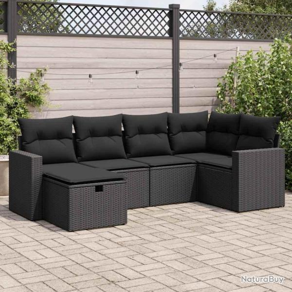 Salon de jardin 6 pcs avec coussins noir r�sine tress�e