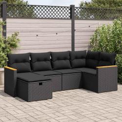 Salon de jardin 6 pcs avec coussins noir r&eacute;sine tress&eacute;e