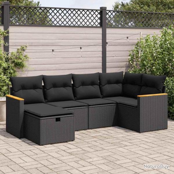 Salon de jardin 6 pcs avec coussins noir r�sine tress�e